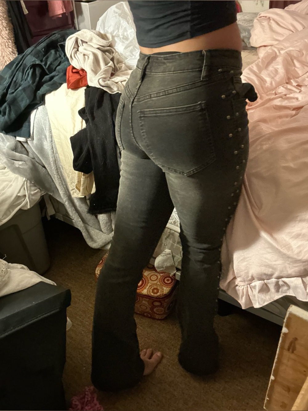 Windsor Low Rise Studded Black Flared Jeans xs